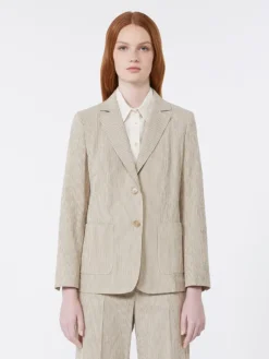 Cotton and linen seersucker blazer - SAND