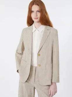 Cotton and linen seersucker blazer - SAND