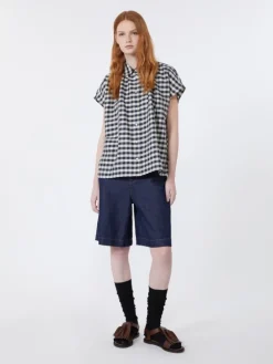 Cotton and ramie batavia shirt - NAVY