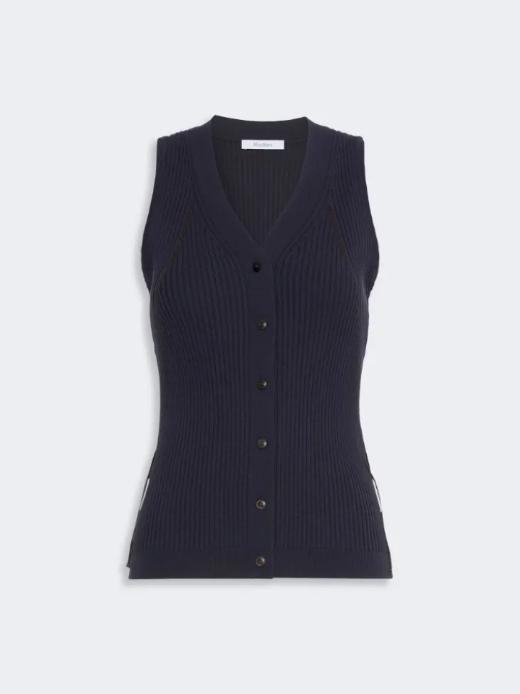 Cotton and viscose yarn gilet - ULTRAMARINE