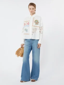 Cotton blouse with lace and embroideries - WHITE