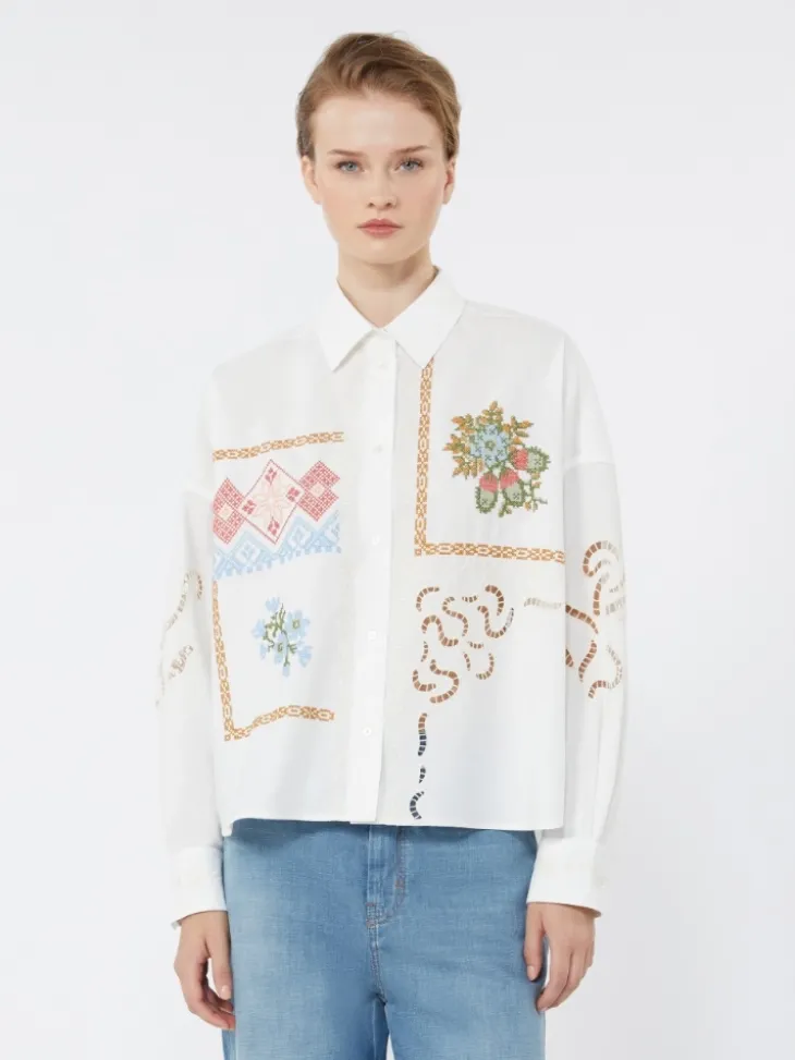 Cotton blouse with lace and embroideries - WHITE