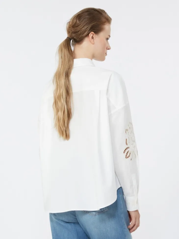 Cotton blouse with lace and embroideries - WHITE