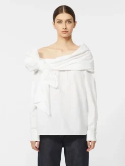 Cotton blouse with stole - OPTICAL WHITE
