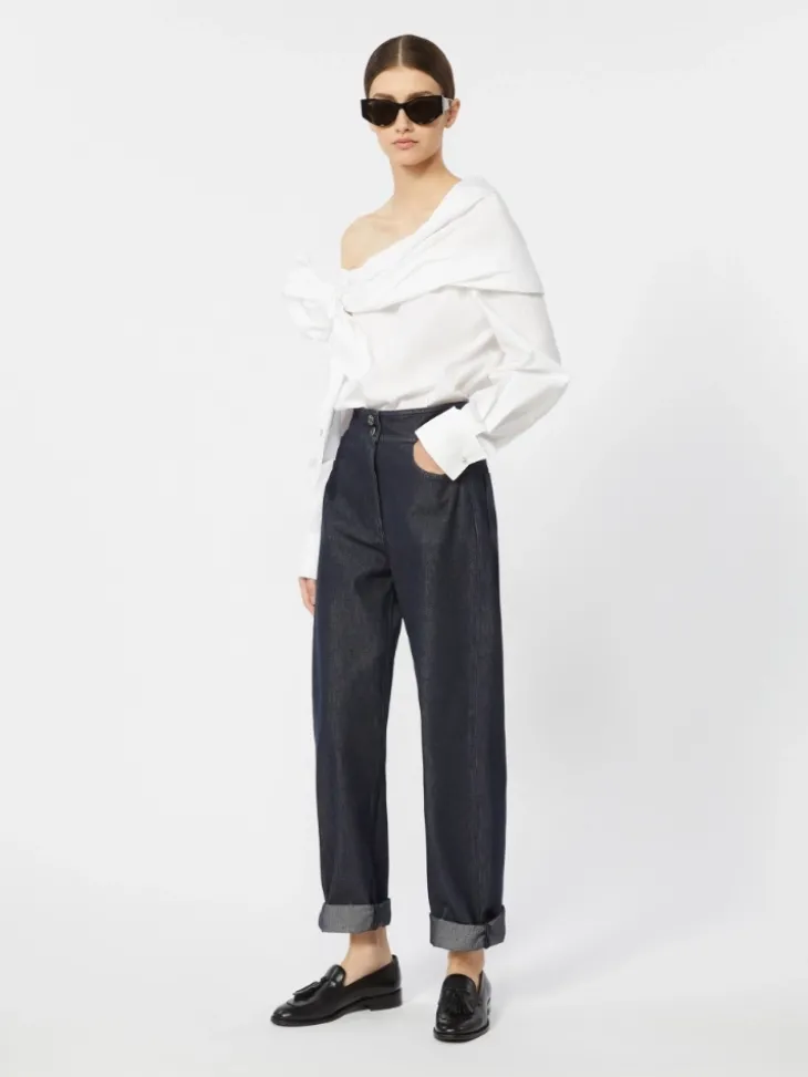 Cotton blouse with stole - OPTICAL WHITE