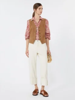 Cotton bull trousers with turn-ups - ECRU