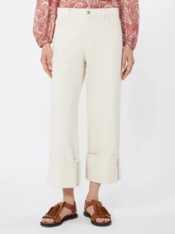 Cotton bull trousers with turn-ups - ECRU