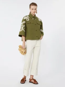 Cotton canvas jacket with embroideries - KAKI