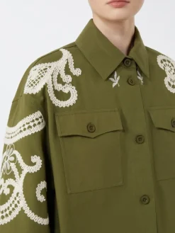 Cotton canvas jacket with embroideries - KAKI