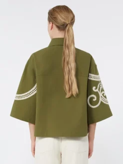 Cotton canvas jacket with embroideries - KAKI