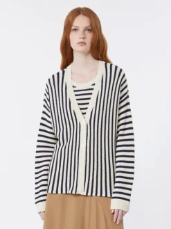 Cotton cordonnet cardigan - NAVY