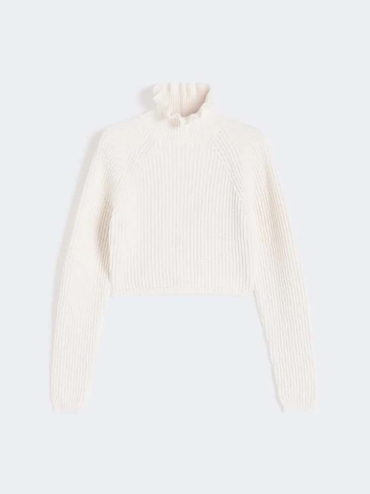 Cotton cordonnet cropped jumper - WHITE