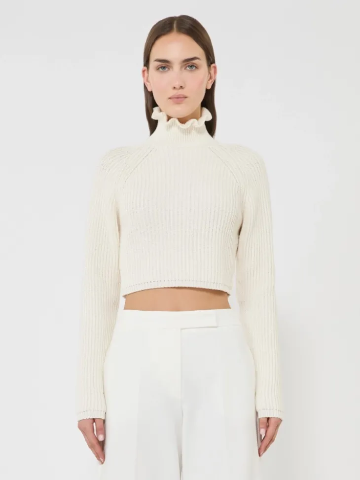 Cotton cordonnet cropped jumper - WHITE