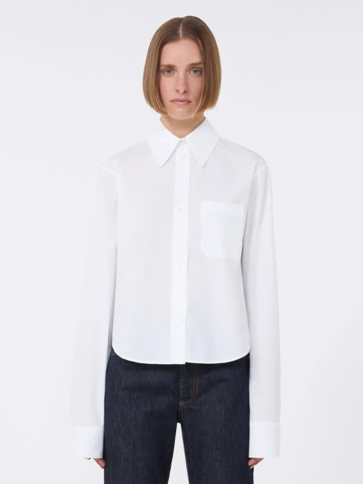 Cotton cropped shirt with pleated back - OPTICAL WHITE