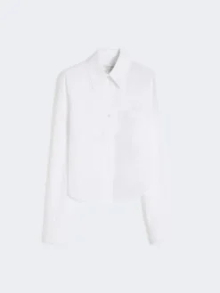 Cotton cropped shirt with pleated back - OPTICAL WHITE