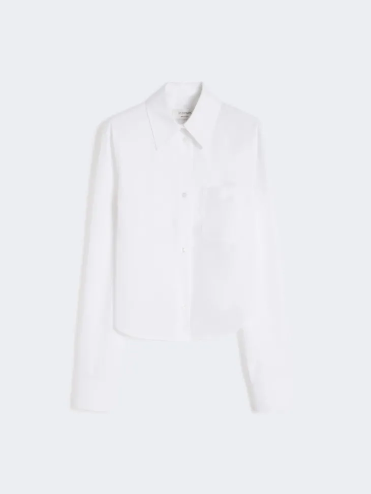Cotton cropped shirt with pleated back - OPTICAL WHITE