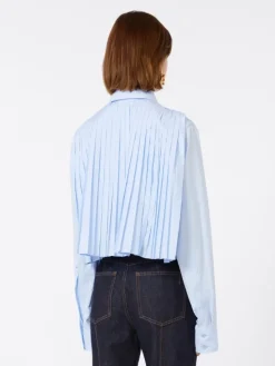Cotton cropped shirt with pleated back - LIGHT BLUE