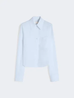 Cotton cropped shirt with pleated back - LIGHT BLUE