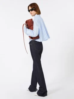 Cotton cropped shirt with pleated back - LIGHT BLUE