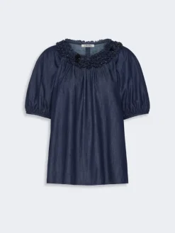 Cotton denim blouse - MIDNIGHTBLUE