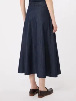 Cotton denim flared skirt - MIDNIGHTBLUE