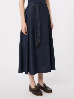 Cotton denim flared skirt - MIDNIGHTBLUE