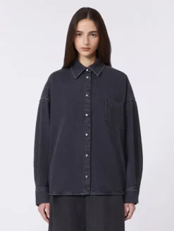 Cotton denim shirt - BLACK