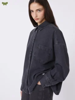 Cotton denim shirt - BLACK