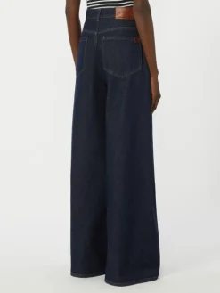 Cotton denim wide-leg jeans - NAVY