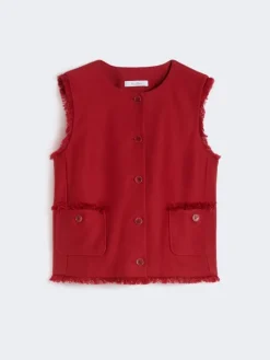 Cotton gabardine jersey gilet - RED