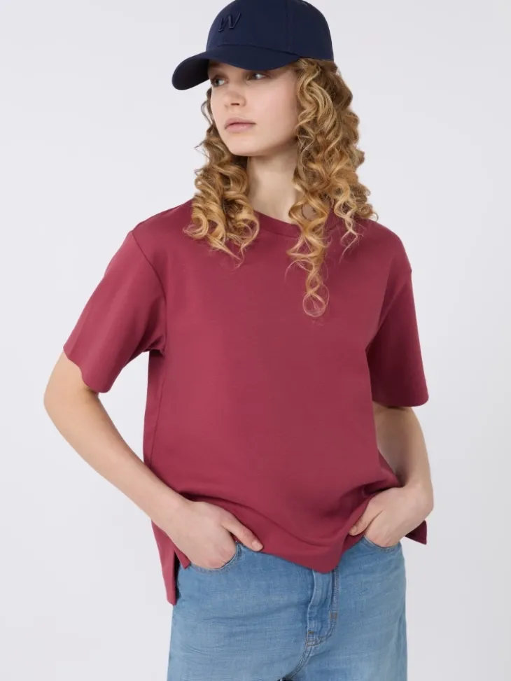 Cotton jersey boxy T-shirt - CHERRY