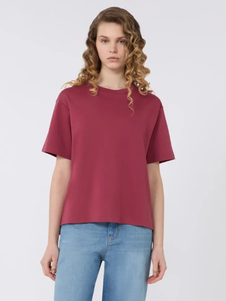 Cotton jersey boxy T-shirt - CHERRY