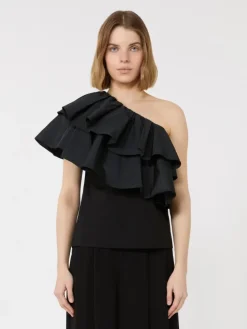 Cotton jersey couture top - BLACK