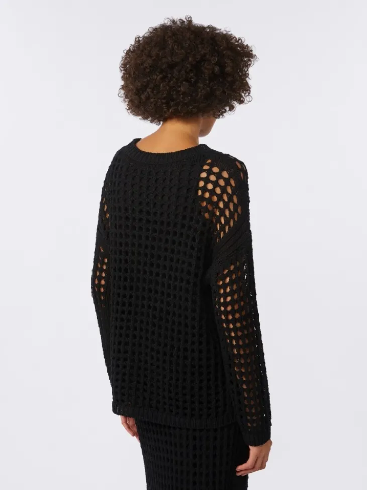 Cotton mesh jumper - BLACK