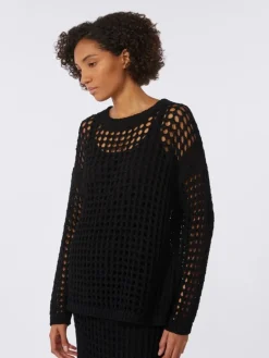 Cotton mesh jumper - BLACK