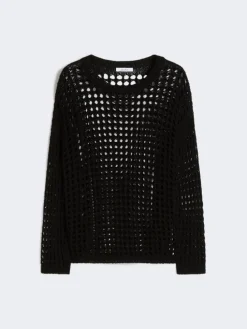 Cotton mesh jumper - BLACK