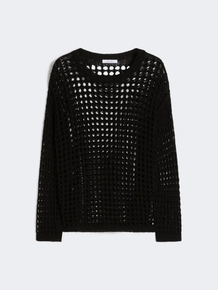 Cotton mesh jumper - BLACK
