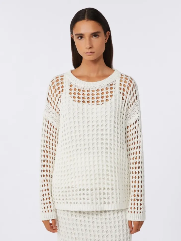 Cotton mesh jumper - OPTICAL WHITE