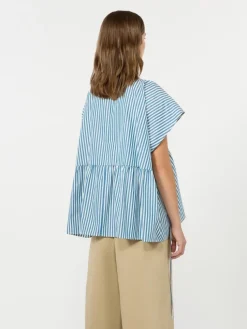Cotton poplin blouse - CORNFLOWER BLUE