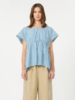 Cotton poplin blouse - CORNFLOWER BLUE