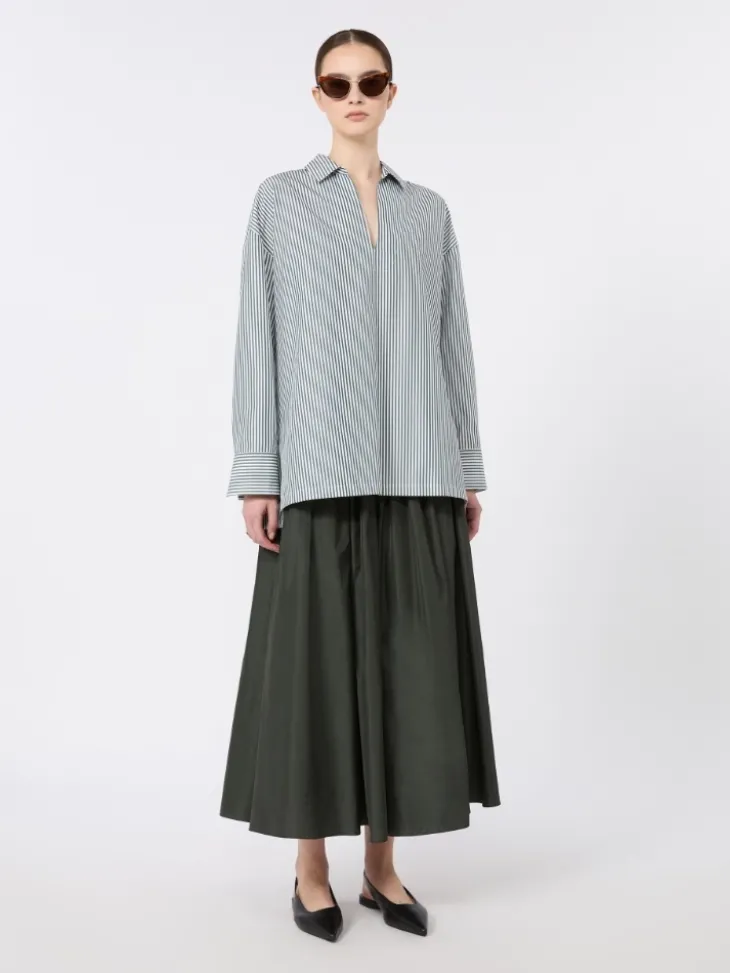 Cotton poplin blouse - DARK GREEN