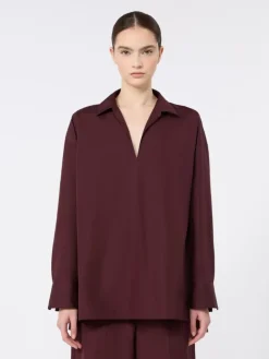 Cotton poplin blouse - DARK RED