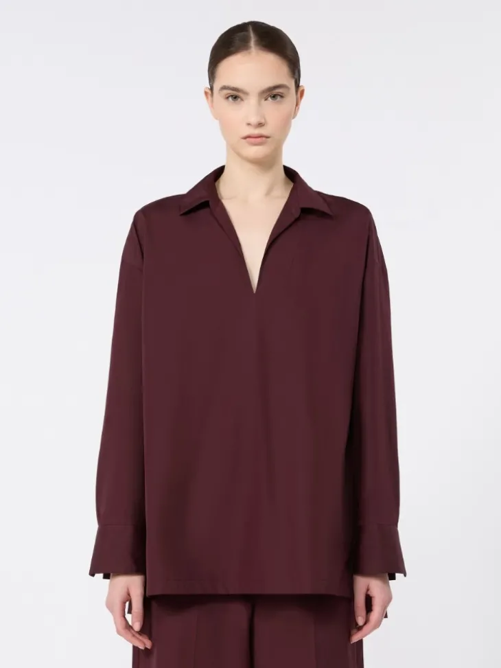 Cotton poplin blouse - DARK RED