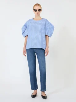Cotton poplin blouse - LIGHT BLUE
