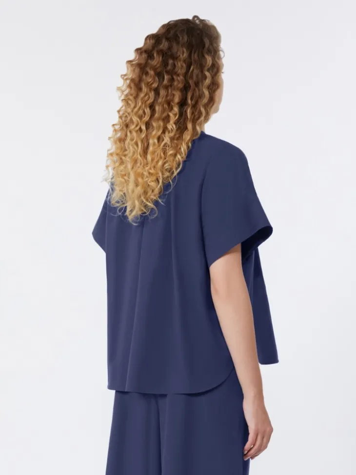 Cotton poplin crew-neck shirt - NAVY