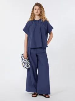 Cotton poplin crew-neck shirt - NAVY