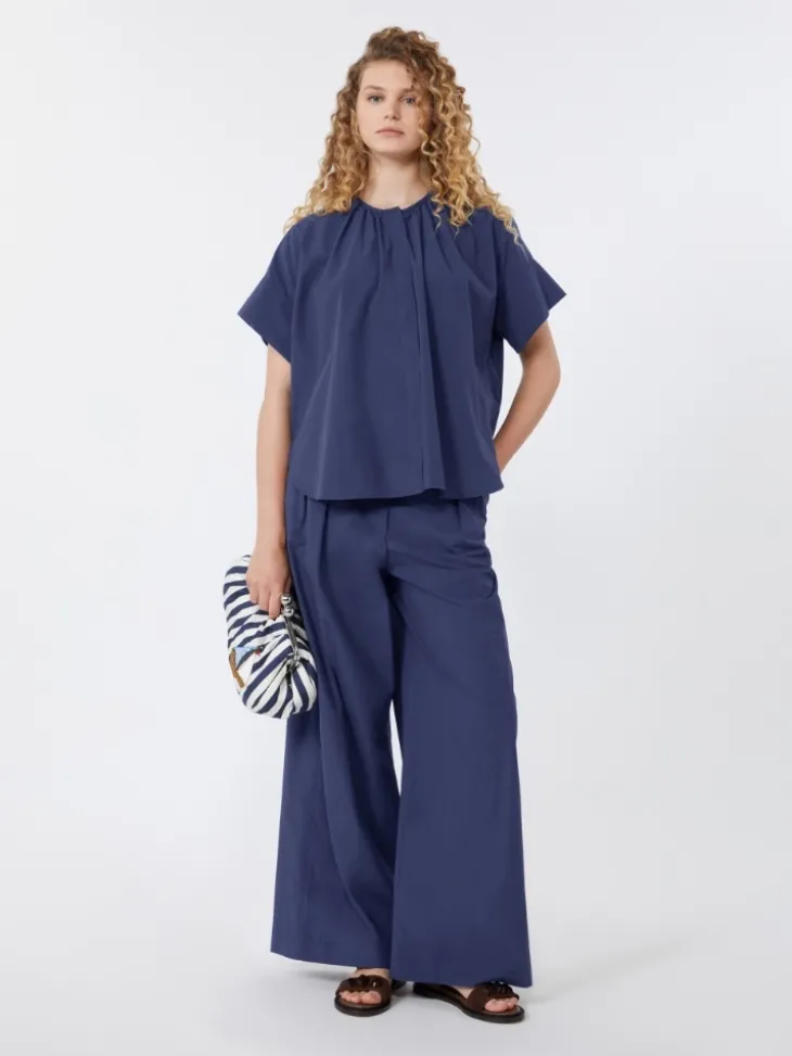 Cotton poplin crew-neck shirt - NAVY