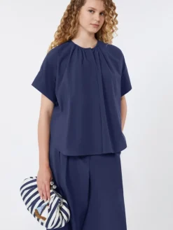 Cotton poplin crew-neck shirt - NAVY