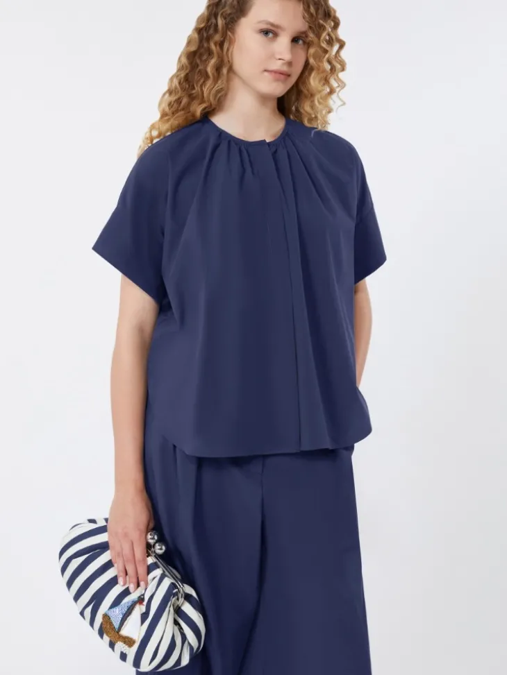 Cotton poplin crew-neck shirt - NAVY