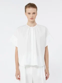 Cotton poplin crew-neck shirt - WHITE